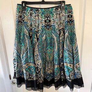 Alfani Size 10 Women's Teal & Black Paisley A-Line Skirt 100% Cotton